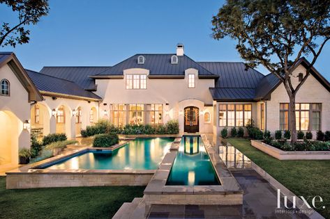 French Country Pool, French Transitional Home, Transitional Home Exterior, French Country Aesthetic, French Transitional, Country Pool, French Country Exterior, Modern French Country, French Style Homes