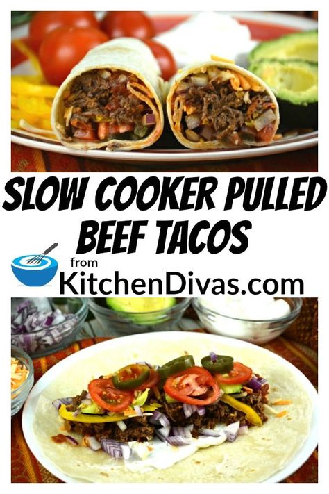 Pulled Beef Tacos, Slow Cooker Pulled Beef, Slow Cooker Beef Tacos, Beef Tacos Recipes, Taco Shell, Pulled Beef, Beef Tacos, Crock Pot Recipes, Tacos Beef