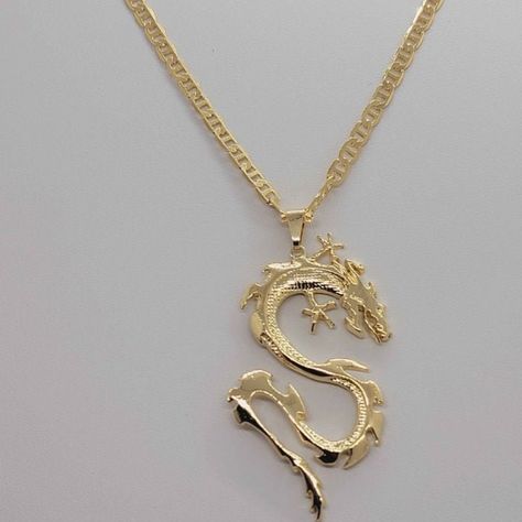 Brazilian 18k Gold Filled Dragon Necklace Length Is 24" Brand New Free Jewelry Bag Included Nwt Brazilian 18k Gold Filled Does Not Tarnish Can Last For Years With Proper Care Gold-Filled Jewelry Is Composed Of A Solid Layer Of Gold That Is Bonded To A Base Of Another Metal, Such As Sterling Silver Or Copper. While Gold-Filled Jewelry Is Typically Less Expensive Than Solid Gold Jewelry, It Is Actually More Durable, Looking Shiny Army Rings, Dragon Necklace, Silver Signet Ring, Jewelry Bag, Mens Accessories Jewelry, Solid Gold Jewelry, Stainless Steel Pendant, Shell Necklaces, Gold Filled Jewelry