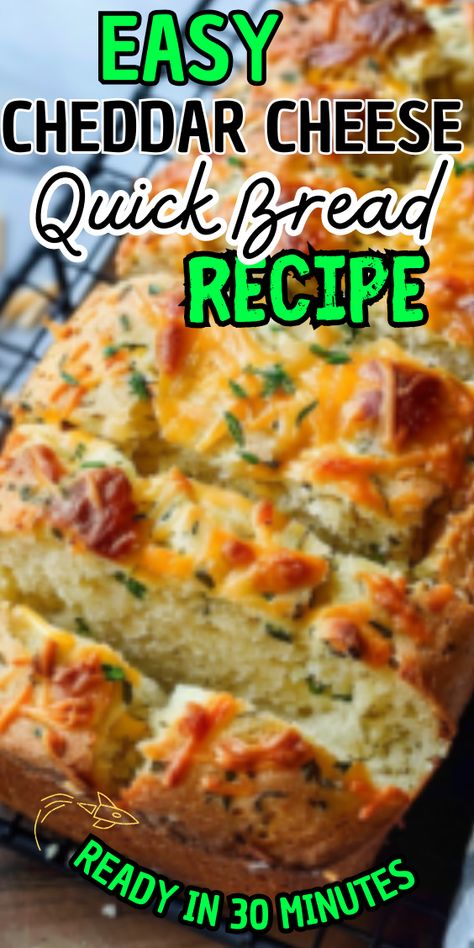 Easy Cheddar Cheese Quick Bread Quick Cheesy Bread, Cheddar Quick Bread Recipes, Cheddar Cheese Quick Bread Recipe, Cheddar Cheese Quick Bread, Savory Bread Recipes, Easy Bread Recipes For Beginners, Cheddar Cheese Bread Recipe, Easy Cheesy Bread, Cheddar Quick Bread