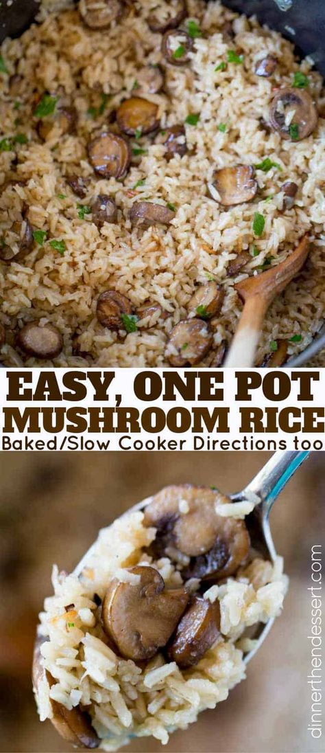 Easy Mushroom Rice - Dinner, then Dessert Rice Mushroom Casserole Recipes, Brown Rice And Mushroom Recipe, Easy Mushroom Rice, Mushroom Brown Rice Recipes, Rice And Mushroom Recipes, Mushroom And Rice Recipes, Diet Cabbage Soup, Zucchini Muffin, Recipes Rice