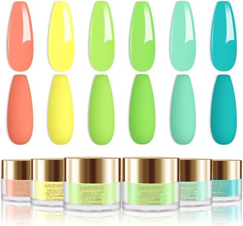 Dip Powder Nail Kit, Large Capacity Set - 6 Colors Neon Green Yellow Orange Spring Summer Colors Long Lasting Dipping Powde for Nail Art Designer Manicure Salon J211 - spring nails Manicure Lavender, Dip Nails At Home, Nail Starter Kit, Healthy Dip, Dip Manicure, Nail Dryers, Nail Dip Powder, Nail Art Salon, French Nail Art