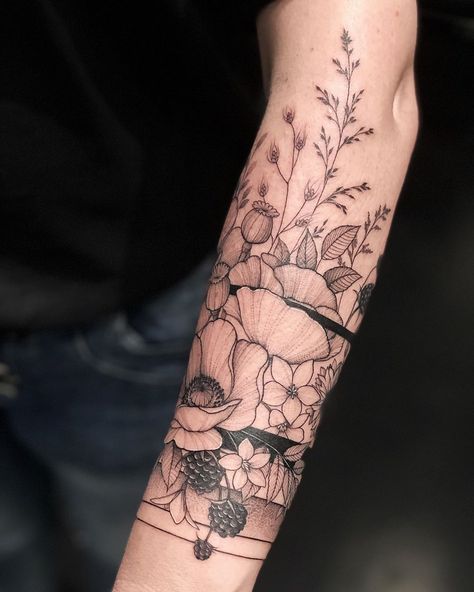 Vlada (@v.shevchenko.tattoo) • Instagram photos and videos Ornate Tattoo, Rip Tattoos For Mom, Floral Arm Tattoo, Underarm Tattoo, Peony Flower Tattoos, Lower Arm Tattoos, Simple Flower Tattoo, Forearm Flower Tattoo, Wrap Tattoo