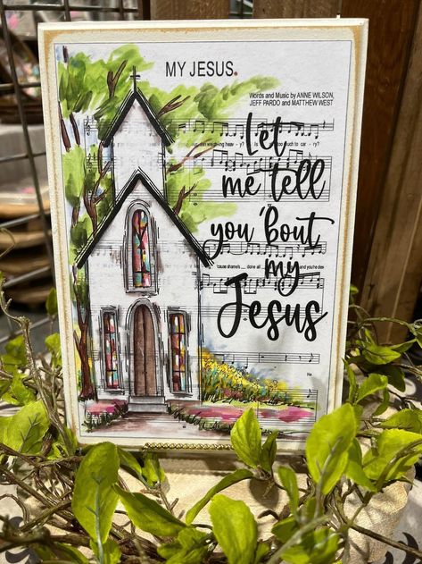 Let Me Tell You Bout Jesus Hymn Board Sign Sympathy Gift - Etsy Painting On Hymnal Pages, Hand Painted Crosses On Canvas, Painted Hymnal Pages, Office Canvas Painting Ideas, Paintings On Wood Boards, Hymn Painting, Hymn Artwork, Hymn Art Printable, The Cross Painting