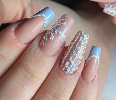 Nails Art Red, Nail 2022, Blue Christmas Nails, Nail Christmas, Nail Winter, Blue Glitter Nails, Baby Blue Nails, Nail Acrylic, Red Nail Art