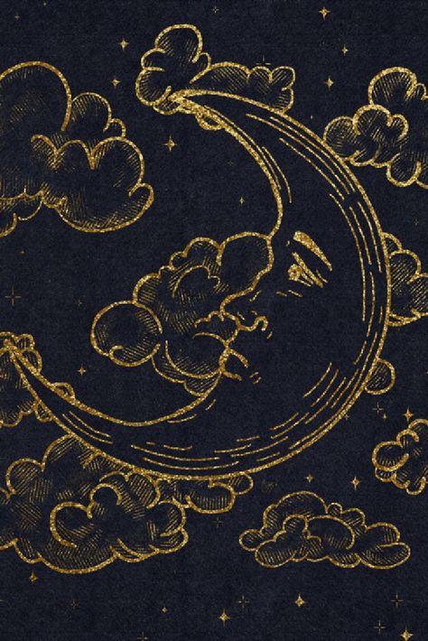 A mystical crescent moon, gliding silently past an enchanting night sky moon. magical. crescent. moons. vintage. magic. distressed. retro. old. antique. paper. face clouds classic classical witch style wizardy lunar lover luna lune space nasa universe galaxy black new cute whimsical starry exploration astronaut celestial Sun And Moon Wallpaper, Moon Cartoon, Best Wallpaper Hd, Moon Wallpaper, Vintage Moon, Moon Drawing, Moon Illustration, Moon Painting, Sun Moon Stars