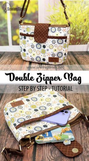 Cross Body Bag Pattern Free, Crossbody Bag Tutorial, Double Zipper Bag, Crossbody Bag Diy, Purse Patterns Free, Bags To Make, Sewing Handbag, Crossbody Bag Pattern, Purse Sewing Patterns