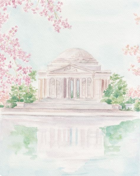 Jess Franks, 5x7 Art Prints, Cherry Blossom Watercolor, Calendar Cards, Painted Wall Art, Jefferson Memorial, Perfect Hostess, Hand Painted Wall Art, Watercolor Map