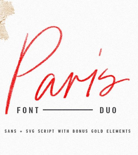 Say hello to Paris, a beautiful new font duo featuring a pencil textured SVG script! Create gorgeous invitations, quotes, mood boards, and more with a delicate, realistic pencil script and a bold, minimal sans (in both italic and regular styles). You also get a bonus pack of 16 gold elements to use in your beautiful design work! #fonts #popularfonts #modernfont #calligraphy #handwritten #lovelyfont #romantic #stylish #elegant #design Handwritten Design Ideas, Parisian Typography, Handwriting Branding, Paris Font, Pencil Font, Romantic Lettering, French Font, Romantic Logo, Free Handwritten Fonts