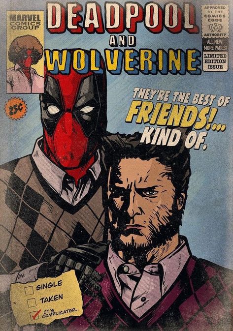 Deadpool Poster Vintage, Deadpool And Wolverine Aesthetic, Deadpool And Wolverine Poster, Marvel Posters Aesthetic, Old Marvel Comics, Vintage Comics Aesthetic, Marvel Comics Aesthetic, Marvel Poster Vintage, Vintage Comic Book Covers