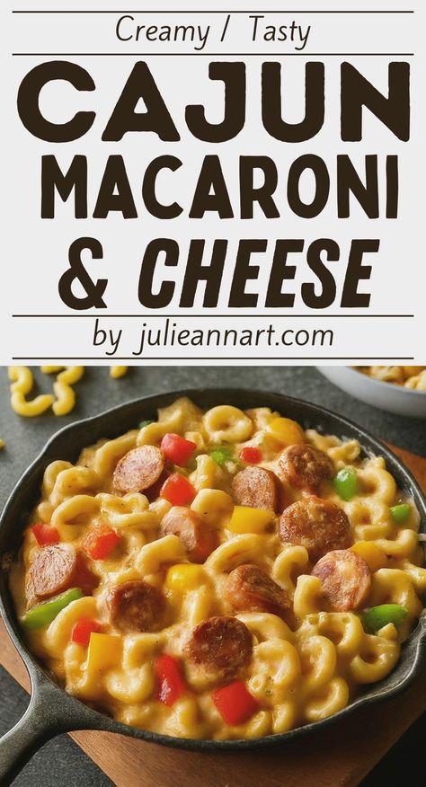 Creamy Cajun Macaroni and Cheese Recipe Cajun Mac And Cheese Sausage, Cajun Smoked Sausage Recipes, Cajun Mac N Cheese, Cajun Mac And Cheese Recipe, Cajun Mac And Cheese, Smoked Sausage Recipes, Sausage Pasta Recipes, Macaroni And Cheese Recipe, Grilled Food