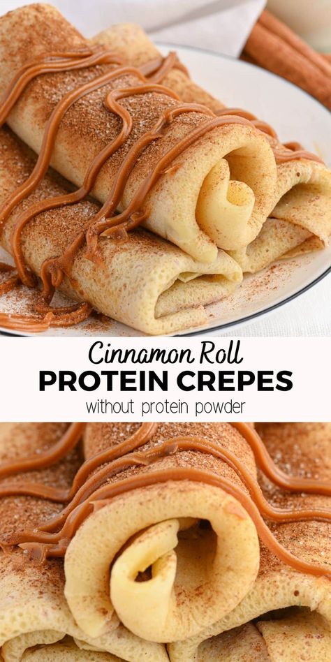 Cinnamon Roll Protein Crepes Different Healthy Recipes, Macro Friendly Crepes, Easy High Protein Summer Meals, Protein Powder Crepes, Light Protein Breakfast, Healthy Cinnamon Breakfast, Cinnamon Crepes Recipe, Protein Crepes Healthy, Breakfast Ideas Healthy Sweet