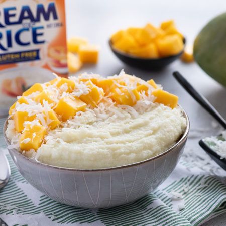 Cream of Rice Recipes - Mango and Coconut Cream of Rice Cream Of Rice Recipes Breakfast Protein, Protein Cream Of Rice, Cream Of Rice Recipes Breakfast, Cream Of Rice Recipes, Cream Of Wheat Recipes, Rice Cream Recipe, 2024 Habits, Rice Breakfast Recipes, Cream Of Rice