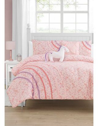 MADISON PARKER Rainbow Ruffle Ultra Soft Microfiber Comforter Set | belk Pink Comforter Sets, Ruffle Comforter, Ruffled Hair, Plush Unicorn, Pink Comforter, Kids Comforters, Comforter Bedding, Twin Comforter Sets, Kids Bedding Sets