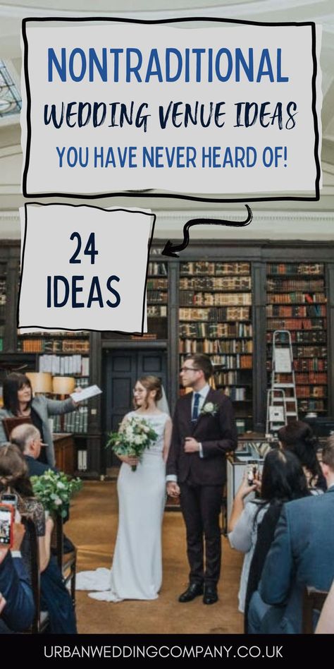 Looking for a truly unconventional wedding venue? A really unique wedding venue? We have out togother a list of the most unique wedding venue ideas! I bet you haven't thought of some of them! Untraditional Wedding Venues, Unique Indoor Wedding Venues, Whimsical Wedding Venue Ideas, Wedding Nontraditional Ideas, Unconventional Wedding Venues, Micro Wedding Venue Ideas, Inexpensive Wedding Venue Ideas, Weird Wedding Ideas, Small Wedding Venue Ideas