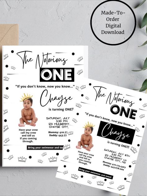 Notorious One Birthday, 1 Year Birthday Party Ideas, Notorious One, Hip Hop Birthday Party, Art Invitations, Thomas Birthday, Boys First Birthday Party Ideas, Boys 1st Birthday Party Ideas, Baby Boy 1st Birthday Party