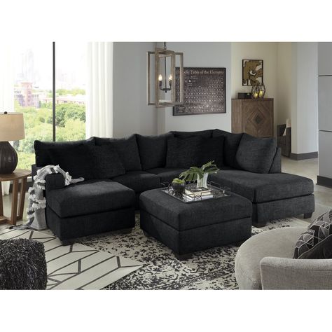 Black Sofa Living, Sofa Premium, Black Sofa Living Room Decor, Black Sofa Living Room, Black Corner Sofa, U Shape Sofa, Front Room Decor, Sofa Styles, Shape Sofa