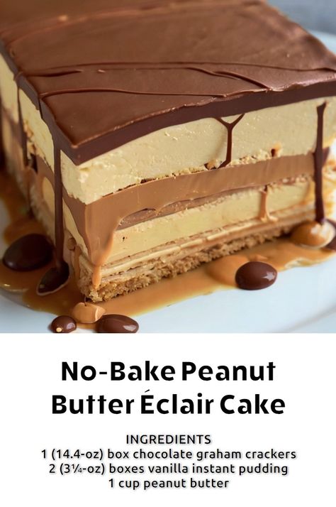 No-Bake Peanut Butter Éclair Cake – Page 2 – 99easyrecipes Peanut Butter Eclair Cake, Peanut Butter Eclair, Eclairs Dessert, No Bake Eclair Cake, Eclair Cake Recipes, Eclair Recipe, Cookie Deserts, Icebox Cake Recipes, Eclair Cake