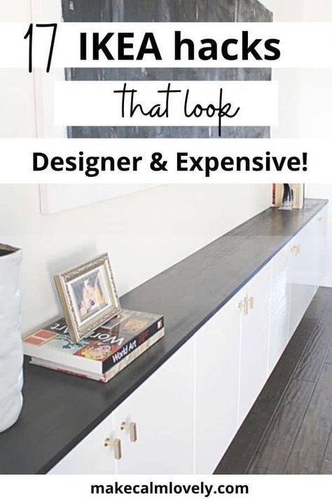 17 IKEA DIY Hacks that look designer, expensive and high end! Ikea Buffet Cabinet, Ikea Floating Cabinet, Ikea Sideboard Hack, Diy Buffet Cabinet, Diy Sideboard Buffet, Ikea Buffet, Buffet Ikea, Cabinet Ikea Hack, Ikea Hack Living Room