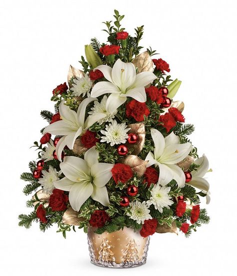 Floral Christmas Tree, Christmas Flower Arrangements, Christmas Floral Arrangements, Miniature Christmas Trees, Christmas Arrangements, Flowers For You, Christmas Flowers, Christmas Tree Design, Christmas Tree With Gifts