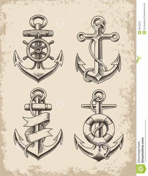 Hand Drawn Anchor Set - Download From Over 45 Million High Quality Stock Photos, Images, Vectors. Sign up for FREE today. Image: 39542572 Vintage Anchor Tattoo, Navy Anchor Tattoos, Marine Tattoos, Anker Tattoo Design, Anchor Compass Tattoo, Anchor Drawings, Navy Tattoos, Anchor Designs, Anchor Tattoo Design