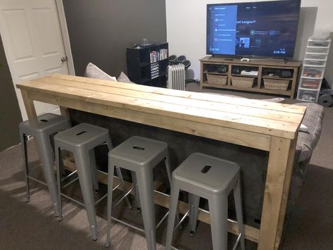 Diy Couch Bar Table, Diy Sofa Bar Table, Sofa Table Bar Behind Couch, Diy Bar Behind Couch, Sofa Bar Table Behind Couch, Dr Bathroom, Bar Table Behind Couch, Bar Behind Couch, Wall Table Diy