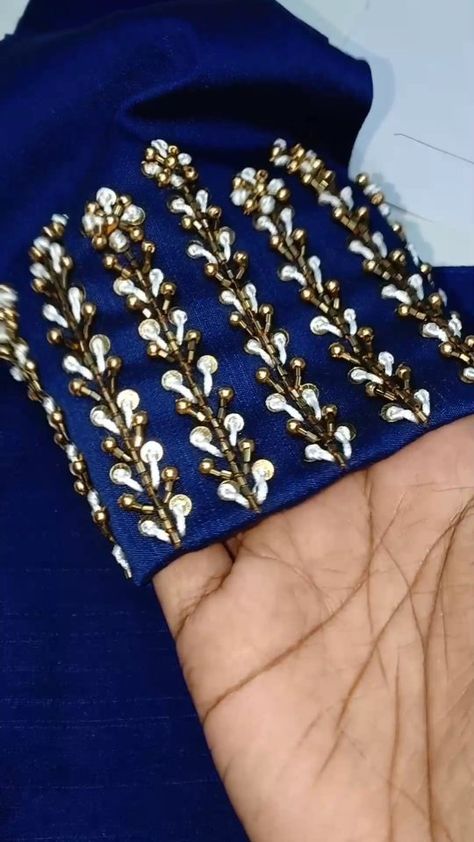 Instagram Embroidery Neck Design, Sleeve Tutorial, Easy Hand Embroidery, Chudidhar Neck Designs, Hand Embroidery Work, Hand Work Design, Diy Fabric Jewellery, Hand Beaded Embroidery, Cutwork Blouse Designs