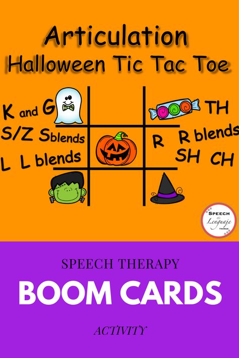 Articulation Halloween Tic Tac Toe BOOM Cards! Targets: K/G S/S blends L/L blends TH R/Rblends SH/CH Halloween Tic Tac Toe, R Blends, S Blends, Blends Activities, L Blends, Speech Therapy Materials, Boom Cards, Tic Tac Toe, Halloween Activities