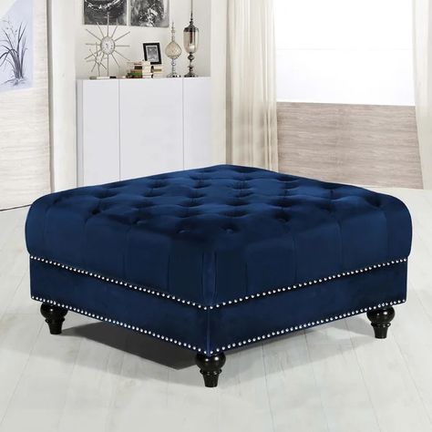 Broughton 34.5" Velvet Tufted Square Cocktail Ottoman Footstool Coffee Table, Velvet Ottoman, Rolled Arm Sofa, Cocktail Ottoman, Meridian Furniture, Navy Velvet, Kelly Clarkson, Velvet Upholstery, Discount Furniture