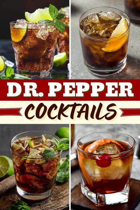 Perfect for parties, get-togethers, or a relaxing night at home, these easy Dr. Pepper cocktails are much more complex than a simple rum and coke. Dr Pepper Liquor Drinks, Whiskey And Dr Pepper, Dr Pepper And Fireball, Amaretto And Dr Pepper, Dirty Doctor Pepper Cocktail, Simple Achol Drinks, Dirty Dr Pepper Recipe With Cherry Vodka, Dr Pepper And Pickles, Cocktails With Dr Pepper