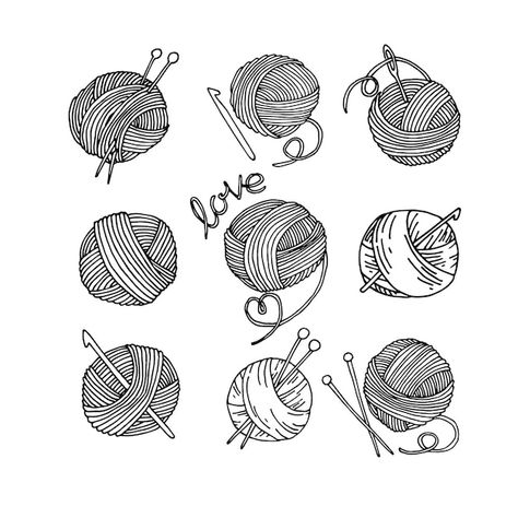 Yarn Illustration, Knitting Tattoo, Cats Art Drawing, Vector Doodle, Ball Drawing, Yarn Flowers, Doodle Style, Hand Drawn Vector Illustrations, Wool Balls