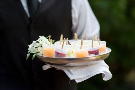 Miniature fruit-flavored ice pops served as sweet passed appetizers during Faith and Brent's outdoor cocktail hour, as well as a nice break from the Savannah, Georgia, summer heat. Cocktail Hour Appetizers, Natural Rustic Wedding, Summer Wedding Food, Summer Wedding Menu, Popsicle Cocktail, Cocktail Hour Food, Cocktail Hour Music, Mason Jar Drinks, Cocktail Wedding Reception