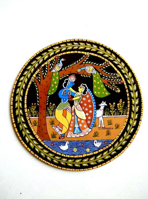 Radha krishna tikuli art Tikuli Art Painting, Pushpa Drawing, Coloured Doodles, Radha Krishna Madhubani Painting, Tikuli Art, Tray Drawing, Vinyl Painting, Mithila Art, Vinyl Paintings