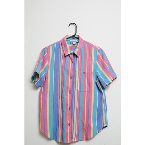 Vintage 80s/90s Button Up Funky Fresh Bright Colored Striped Short... ❤ liked on Polyvore featuring tops, blue short sleeve shirt, button up shirts, short sleeve button up shirts, short sleeve shirts and vintage shirts Vintage Shirts 80's, 80s Outfits, Vintage Outfits 90s, Funky Shirts, Striped Short Sleeve Shirt, 90s Shirts, Hip Hop Outfits, White Button Up, Bright Colored