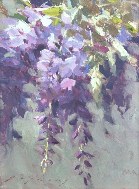 Wisteria Cottage, Jeremy Lipking, Paintings I Love, Purple And Green, Arte Floral, Art Floral, Still Life Painting, Wisteria, Slow Down