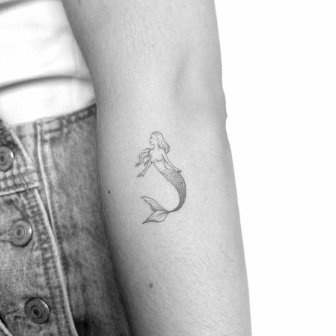 Minimalist Tattoo Mermaid, Mermaid Behind Ear Tattoo, Small Tattoos Mermaid, Mini Mermaid Tattoo, Dainty Mermaid Tattoo, Mermaid Fine Line, Mermaid Line Tattoo, Mermaid Fine Line Tattoo, Mermaid Tattoo Minimalist