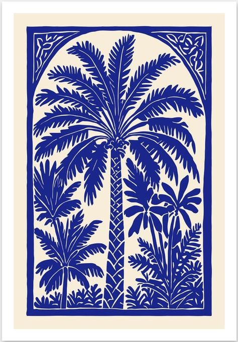 Blue Palm Trees, Painting Anime, Photo Bleu, Eclectic Contemporary, Blue Patterns, Artfully Walls, Abstract Drawings, Boho Chic Decor, Wall Gallery