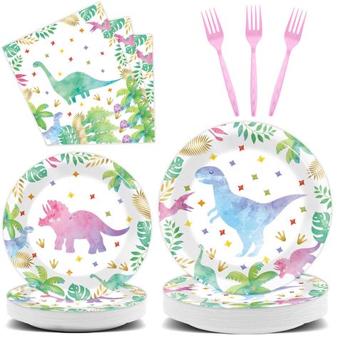 PRICES MAY VARY. Package includes: These pink dinosaur birthday party supplies contain 24pcs 9inch pink dino party plates, 24pcs 7inch dessert plates, 24pcs 6.5inch girl dinosaur party napkins and 24pcs pink forks, enough quantity to serve 24 guests. Adorable design: Our girls dinosaur birthday party tableware set is designed in different cute dinosaur patterns and vibrant colors, the pink dino party decorations will surely add a joyful touch to your events and make your party more fun. Reliable Birthday Plates, Pink Dinosaur, Dinosaur Birthday Party, Dinosaur Party, Party Tableware, Tableware Set, Dinosaur Birthday, Birthday Party Supplies, Forks