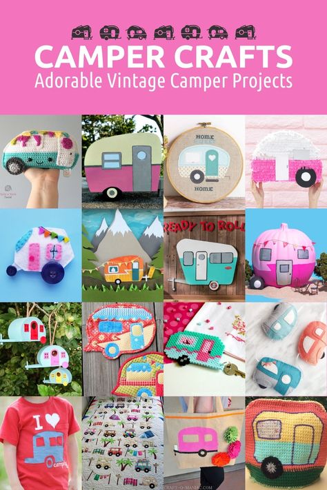 Vintage Camper Crafts - DIY Candy Camping Signs Diy, Camper Crafts, Camper Applique, Pixel Quilting, Camper Ornament, Valentine Card Box, Free Applique Patterns, Camper Art, Vintage Camper Remodel