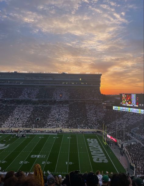 Michigan State Aesthetic, Msu Aesthetic, Michigan State University Dorm, Football Sunset, Mercyhurst University, Michigan State Football, Msu Spartans, University Dorms, College Acceptance