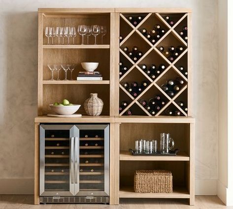 Bar Furniture & Home Bar Sets | Pottery Barn Wine Fridge Cabinet, Home Bar Sets, Wine Shelves, Open Cabinets, Home Bar Furniture, Wine Display, Dry Bar, Hus Inspiration, Wine Cabinets