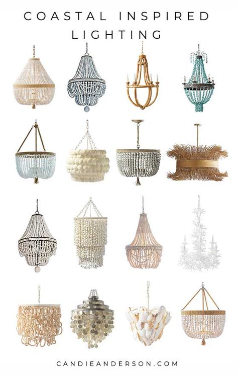 Gorgeous Coastal Inspired Lighting That Will Look Amazing In Any Home - Candie Anderson Coastal Dining Chandelier, Foyer Chandelier 2 Story Coastal, Coastal Foyer Chandelier, Coastal Chandelier Foyer, Coastal Lighting Fixtures Beach Houses, Shell Light Fixture, Foyer Chandelier 2 Story, Beachy Chandelier, Chandelier Over Island