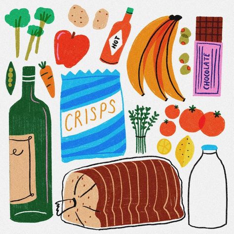 Philippa Coules on Instagram: “An illustration dedicated to FOOD! 🍫🍋Hope you are having a lovely, relaxing Sunday. #foodillustration #food #editorialillustration…” Food Doodle Art Illustrations, Creativity Doodle, Item Illustration, Sunday Aesthetic, Sewing Illustration, Colourful Food, Sticker Food, Good Food Good Mood, 30 Day Art Challenge