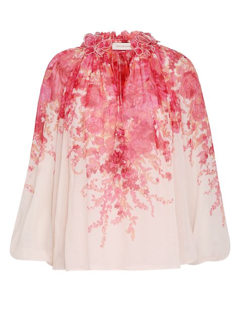 High Tide Billow Blouse for Woman - Brand : Zimmermann Frill Neck Blouse, Chemise Rose, Georgette Blouse, Vintage Silhouette, High Tide, Neck Ties, Pink Blouse, Silk Shirt, Cotton Silk