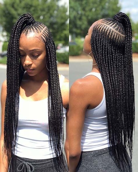 65 Easy Natural Hairstyles For Teenage Black Girls - Coils and Glory Half Down Ponytail, Down Ponytail, Micro Braids Hairstyles, Braids Pictures, Feed In Braids Hairstyles, African Hair Braiding Styles, Braided Half Up, Cute Braided Hairstyles, Braids Hairstyles Pictures