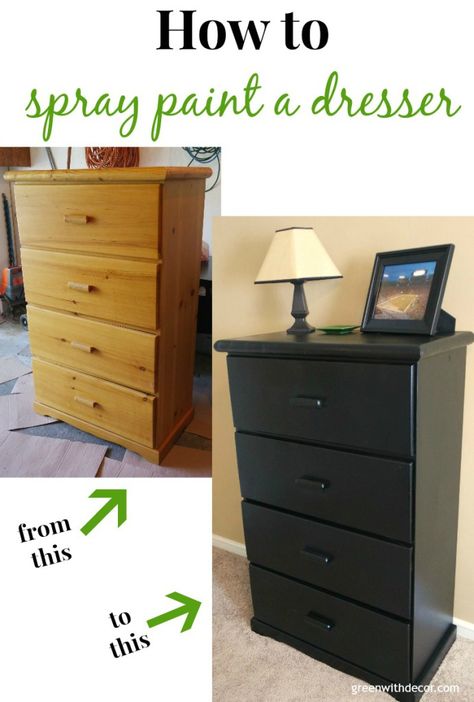 Spray painting the dresser – an easy tutorial for giving a dresser a makeover! This dresser painting tutorial is SO EASY to follow!  #diy #diyproject #furnituremakeover #dresser #painting #paintedfurniture #paint #spraypaint Spray Paint Dresser, Painting A Dresser, Wooden Chair Makeover, Spray Painting Wood Furniture, Paint Dresser Diy, Paint For Wood Furniture, Paint A Dresser, Paint For Wood, Spray Paint Wood