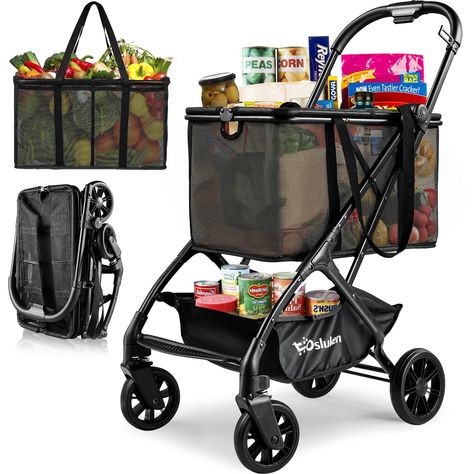 PRICES MAY VARY. 【Compact & One-hand Folding】: Keoslpy portable shopping cart can be folded with one hand, just press the handle switch to fold in seconds, the folded size is only: 21.6"x16.9"x7.8", weighs only 12lbs, Easily stored in the trunk of the car, cabinets, closets or any corner of the home. The removable carry bag provides extra convenience, which can be used as a shopping cart or shoulder bags, making it easy to use for the elderly as well. 【Ultra Light & Sturdy Tri-Fold Design】: This Foldable Shopping Cart, Personal Shopping Cart, Portable Shopping Cart, Folding Shopping Cart, Organizing Stuff, Folding Cart, Cart With Wheels, Grocery Cart, Bags Making