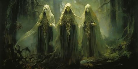 The Norns: Fates of the Viking Cosmos Goddess Water, Norse Witch, The Norns, Mid Journey, Norse Goddess, Norse Myth, Norse Runes, Celtic Mythology, Dnd Monsters