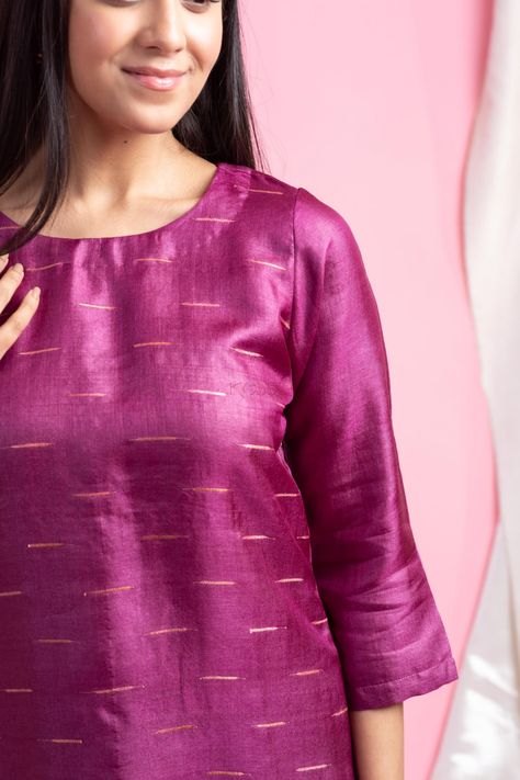 Buy Awe-inspiring NE25 Nayan Tussar Straight Kurta Online | Kessa Silk Pant, Kurti Patterns, Ethnic Looks, Straight Kurta, Silk Pants, Awe Inspiring, Cotton Silk, Women Clothing, Round Neck