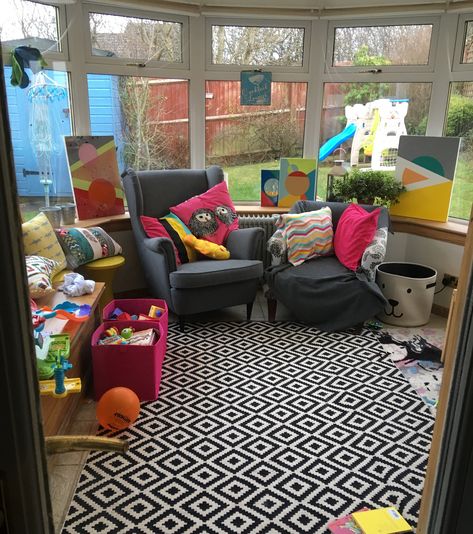 Small Conservatory Playroom Ideas, Playroom Ideas Conservatory, Playroom Conservatory Ideas, Conservatory Playroom Ideas, Playroom Conservatory, Kid Friendly Living Room Furniture, Home Additions Back Of House, Playroom House, Conservatory Playroom